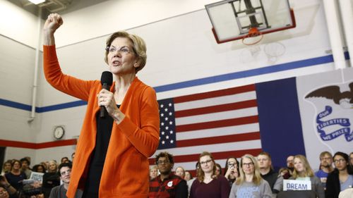 Elizabeth Warren speaks to supporters in Marshalltown, Iowa.