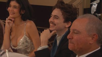 Timothee Chalamet and Kylie Jenner at the 2025 Golden Globe awards.