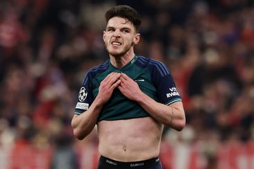 Declan Rice of Arsenal looks dejected at Allianz Arena.