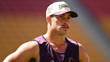 BRISBANE, AUSTRALIA - SEPTEMBER 20: Kotoni Staggs is seen during a Brisbane Broncos NRL training session at Suncorp Stadium on September 20, 2023 in Brisbane, Australia. (Photo by Albert Perez/Getty Images)