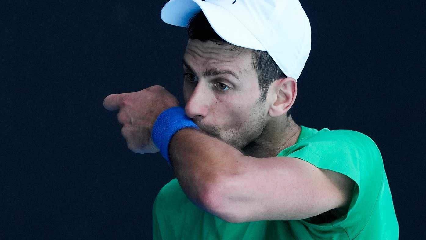 Defending men&#x27;s champion Serbia&#x27;s Novak Djokovic practices on Margaret Court Arena.