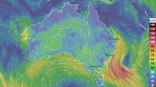 The winds are being caused by a low pressure system tracking south down the NSW coast.