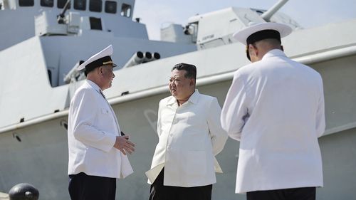  North Korean leader Kim Jong Un has observed the test-firing of strategic cruise missiles from a navy ship