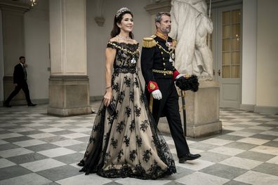 Crown Prince Frederik and Crown Princess Mary arrives at the gala banquet at Christiansborg Palace in Copenhagen, Denmark, Sunday Sept. 11, 2022