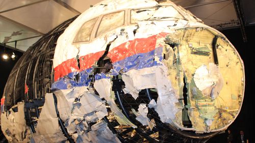 The rebuilt wreckage of MH17. (AAP)