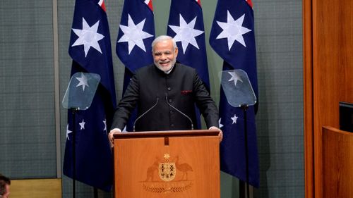 Indian Prime Minister Narendra Modi addresses a joint sitting of Australian Parliament in the House of Representatives. (AAP)