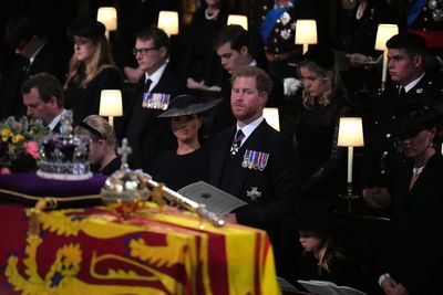 Prince Harry attends the Committal Service for Queen Elizabeth