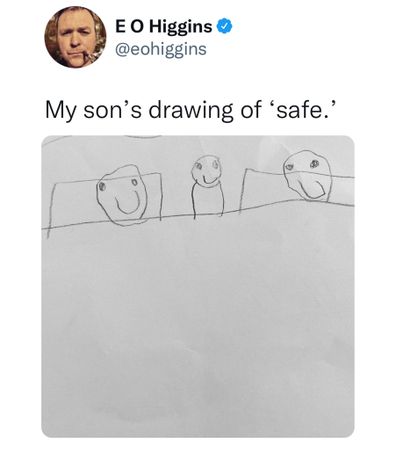 Kid's drawing of them sleeping between their parents.