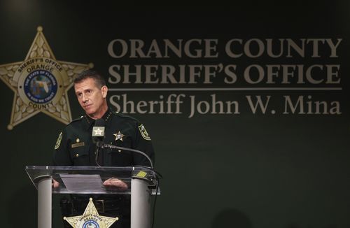 Orange County Sheriff John Mina addresses the media during a press conference about multiple shootings, Wednesday, Feb. 22, 2023, in Orlando, Florida  