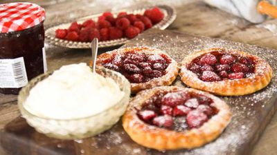 Click through for our&nbsp;<a href="http://kitchen.nine.com.au/2016/06/06/13/17/rough-puff-pastry-raspberry-jam-tartlets" target="_top">Rough puff pastry: raspberry &amp; jam tartlets</a>