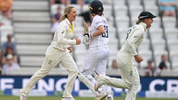 Ashleigh Gardner of Australia celebrates dismissing Nat Sciver-Brunt of England during day four of the Ashes.