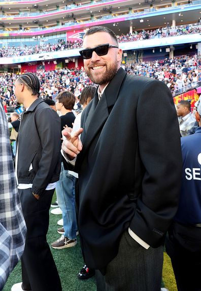 Travis Kelce attends the Super Bowl LX Pregame at Levi's Stadium on February 08, 2026 in Santa Clara, California. 