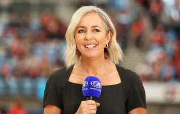 Commentator and former player Liz Ellis speaks on Channel Nine ahead of the Super Netball.