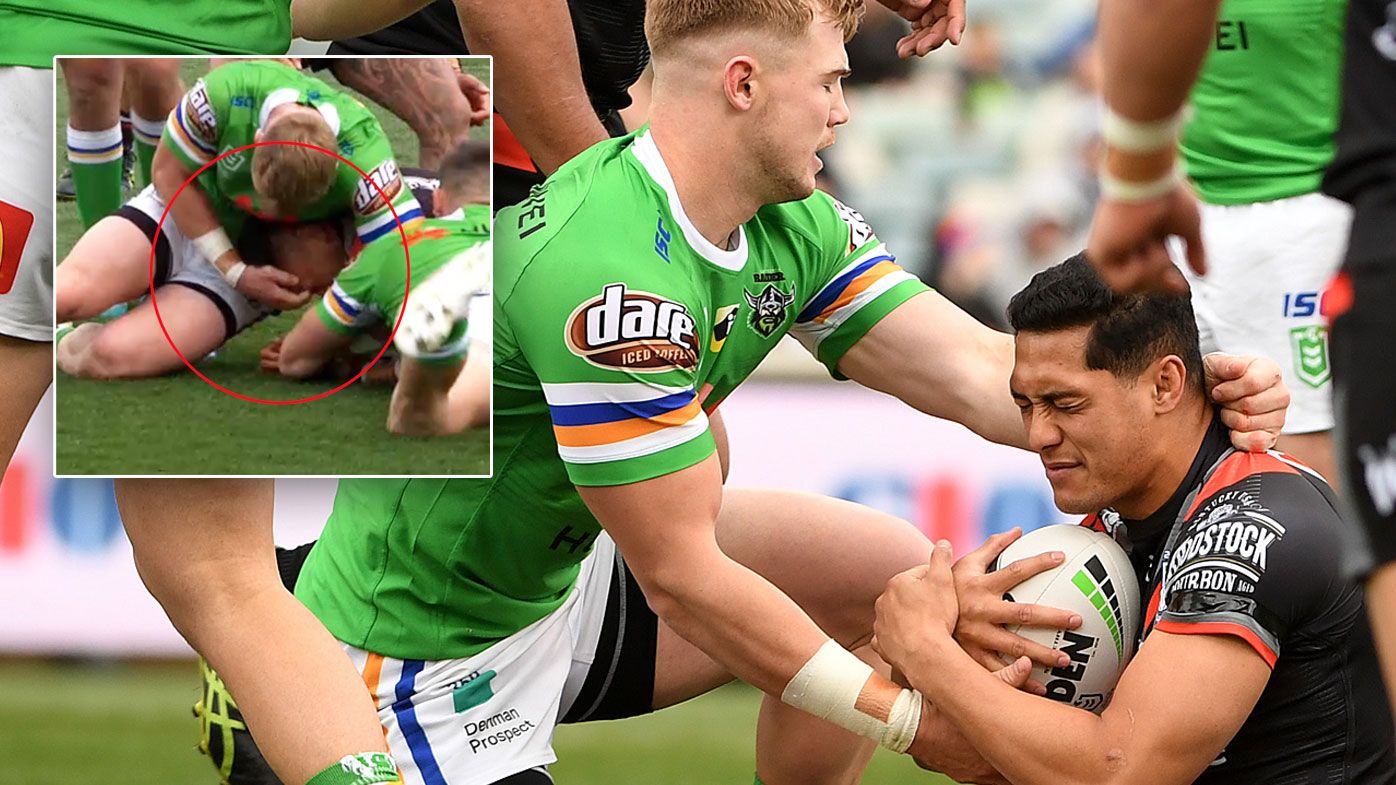Raiders' Hudson Young was caught giving his opposition an eye gouge