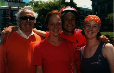 Hilde Hinton with her dad, brother Sam and sister Connie