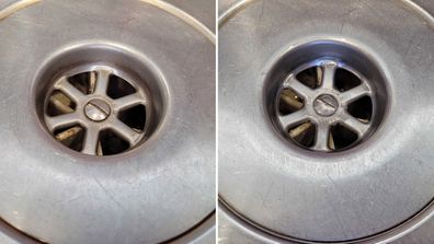 Sink plug hole drain cleaned and polished with Kmart mini scrubber