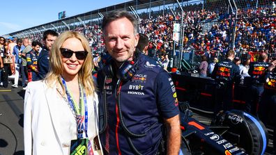 Kylie Minogue and Christian Horner during the F1 Grand Prix of Australia at Melbourne Grand Prix Circuit on April 02, 2023 in Melbourne 