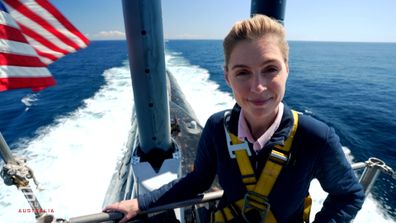 Amelia Adams takes in the view from the submarine's bridge.