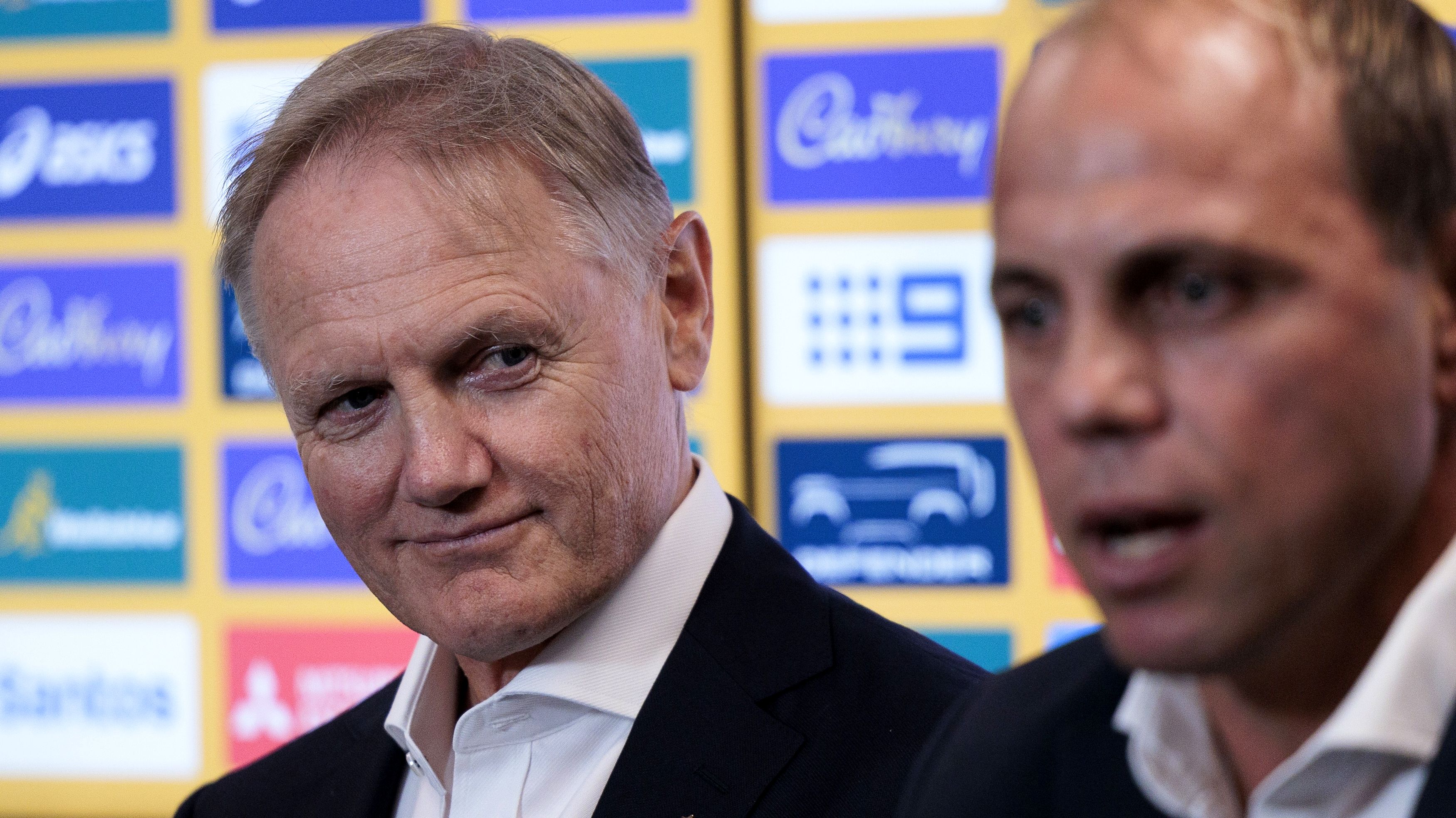 New Wallabies head coach Joe Schmidt (left) and Phil Waugh, Rugby Australia CEO.