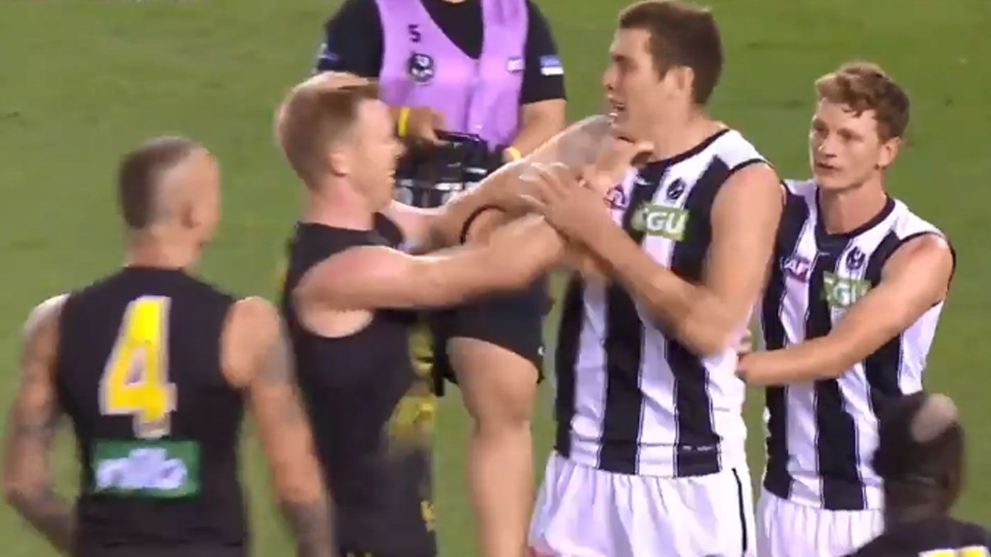 'This is what footy is about': Mason Cox and Jack Riewoldt face off in heated pre-season clash