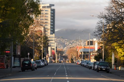 CHRISTCHURCH, NEW ZEALAND - AUGUST 21: Empty streets are seen in the Christchurch CBD on August 21, 2021 in Christchurch, New Zealand. All of New Zealand is subject to Alert Level 4 restrictions until at least 11:59 pm Tuesday, August 24 as health authorities work to contain a new community COVID-19 outbreak that originated in Auckland. Under COVID-19 Alert Level 4 measures, people are required to stay at home in their bubble other than for essential reasons, with travel severely limited. All no