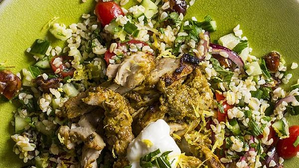 Chermoula chicken with date and lemon tabbouleh and yoghurt