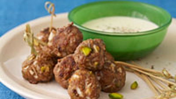 Lamb and oregano meatballs with creamy fetta dipping sauce