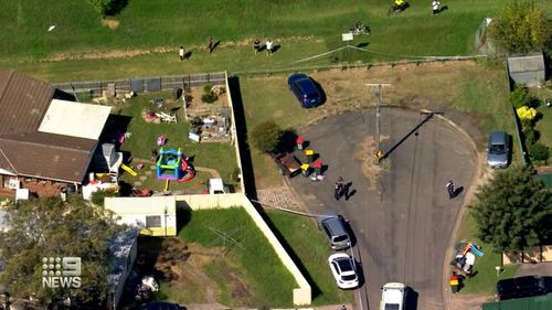 A man has been shot outside a home in Sydney's west, forcing a terrified family to run for cover in the middle of their little girl's birthday party.The party in Bletchley Place, Hebersham, was punctuated by gunshots and screaming about 2.30pm today.
