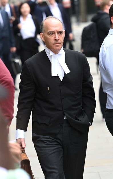 Andrew Green KC, the barrister that cross-examined Prince Harry, Duke of Sussex, arrives at the Mirror Group Phone hacking trial at the Rolls Building at High Court on June 07, 2023 in London