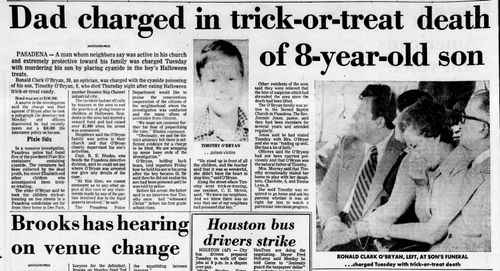 Ronald O'Bryan, a suburban Houston optician, shocked America when it was discovered he replaced some of the sugary powder inside five Giant Pixy Stix with enough cyanide to kill two or three grown men each.