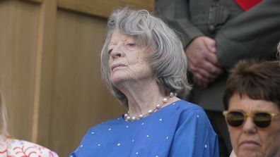 Maggie Smith is seen in the royal box on the final of the women&#x27;s singles on day thirteen of the Wimbledon tennis championships in London, Saturday, July 9, 2022 