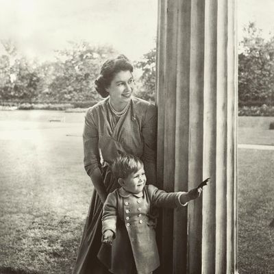 Prince Charles with his mother in 1950