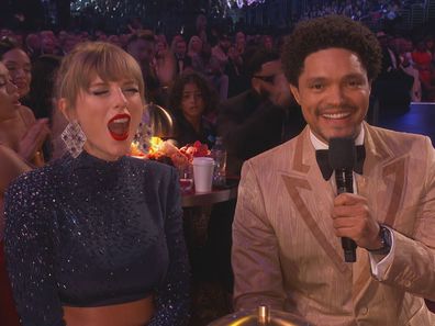 Taylor Swift with Trevor Noah during the 2023 Grammys.