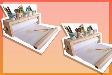 9PR: Roll Paper Dispenser - Wooden Paper Roll Holder | Tabletop Paper Roll Dispenser, Drawing Paper Organizer Holder, Craft Paper Roll Storage Holder for Kid's Art Rongqi