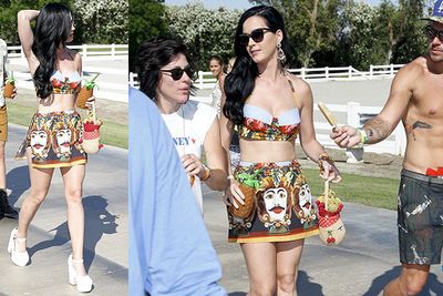 Woodstock wannabes: Hollywood stars dress up to look dressed down as they mingle with the crowd at US music festival Coachella. <P>Katy Perry keeps it cool while arriving for Coachella's LACOSTE L!VE 4th Annual Desert Pool Party.