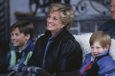 Diana with William and Harry on a skiing holiday in Australia in 1993.