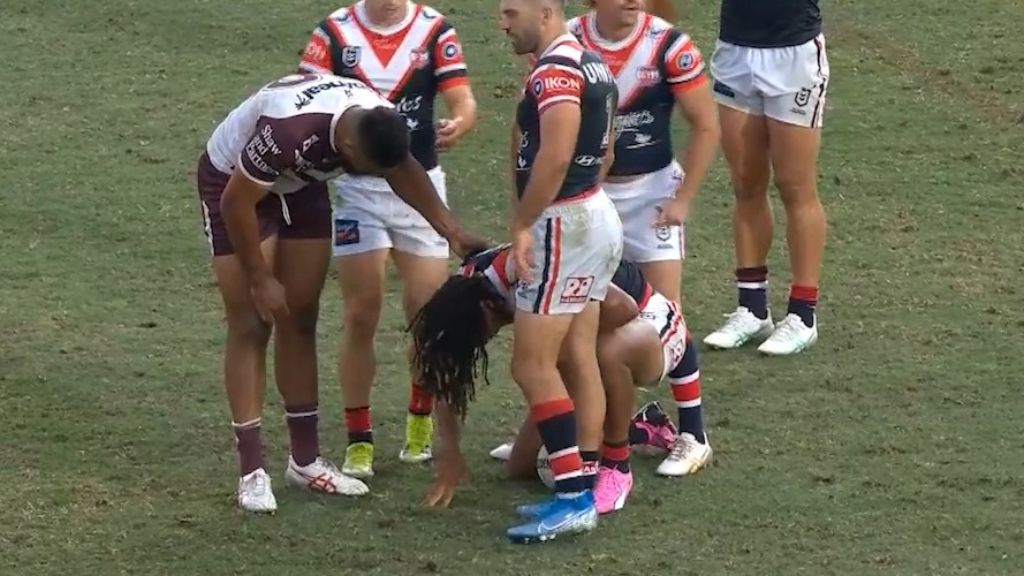 Manly's Toafofoa Sipley on report as Dominic Young sent to hospital for scans after first Roosters match