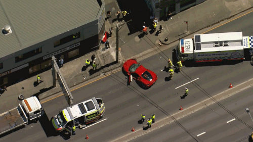 A Ferrari crashed into a power pole in St Peters Princes Highway