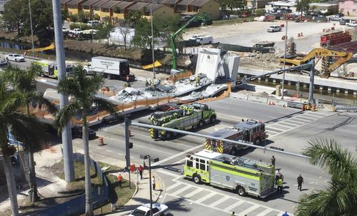 The pedestrian bridge collapsed at Florida International University. (Supplied)