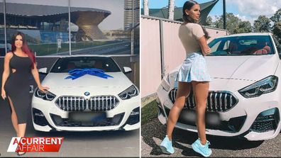 Samantha Symes pictured with her BMW.