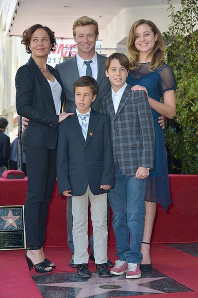 Actress Rebecca Rigg, actor Simon Baker, Stella Baker, Harry Baker and Claude Baker