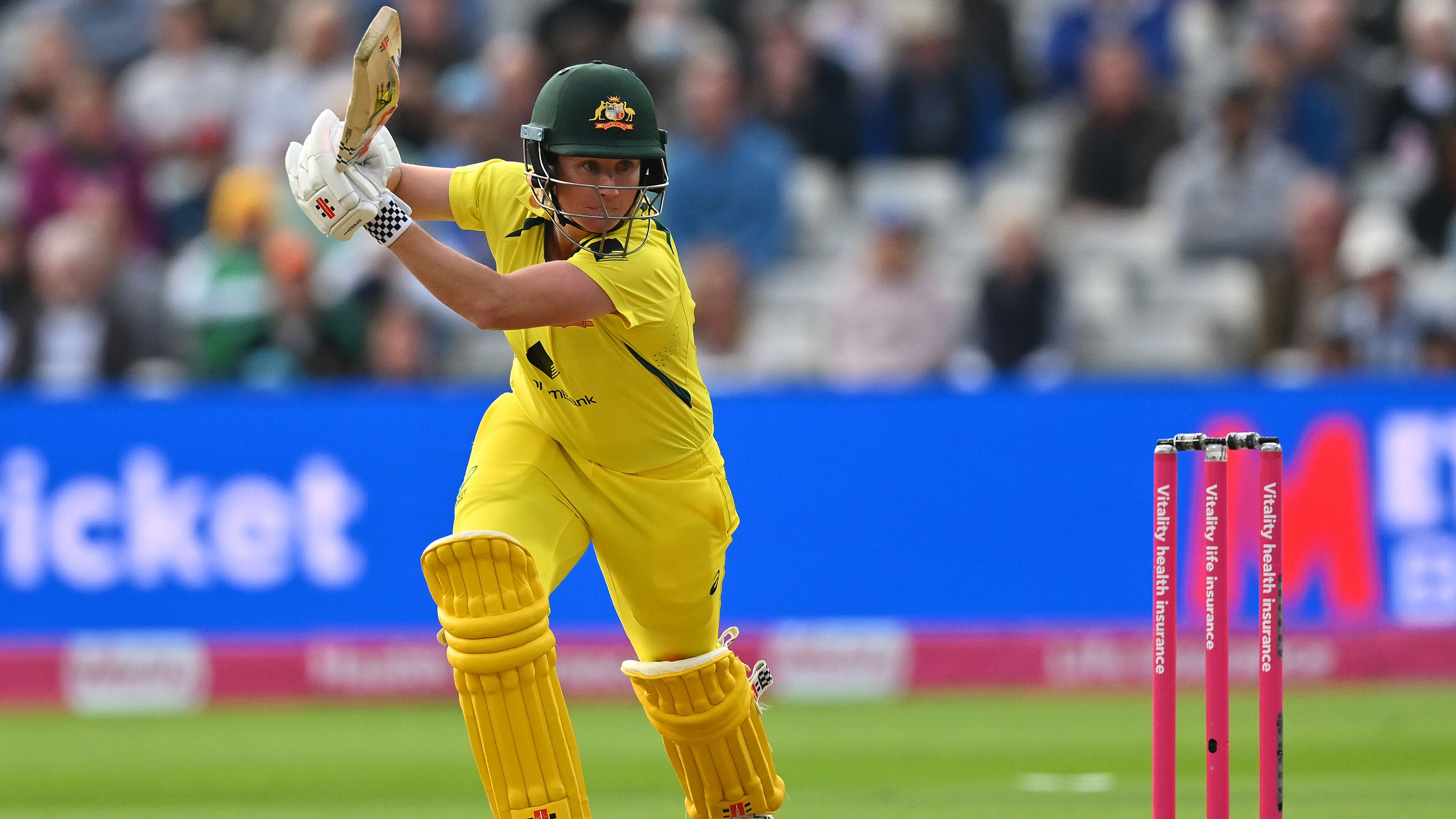 Beth Mooney of Australia bats during the Women&#x27;s Ashes 1st Vitality IT20 match between England and Australia at Edgbaston on July 01, 2023 in Birmingham, England. (Photo by Dan Mullan/Getty Images)