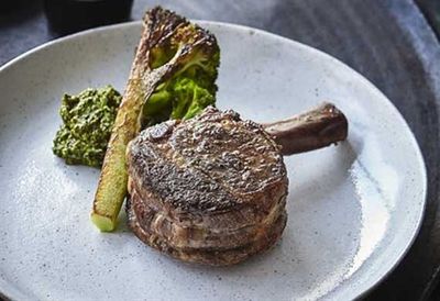 Veal 'chop' and broccoli mole