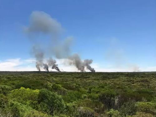 This photograph taken by a hiker shows seven different ignition points for the fire. (9NEWS)