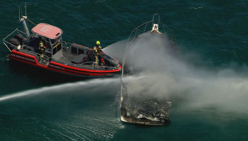 Firefighters fought the blaze from two fire boats.