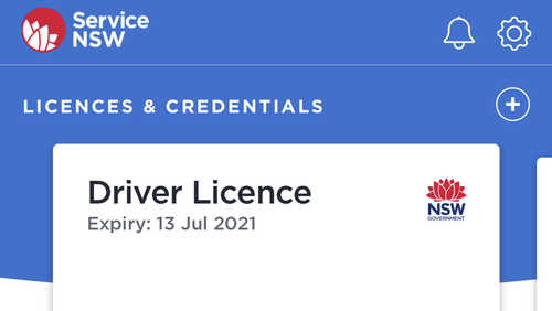 A screen shot of the Service NSW app. 