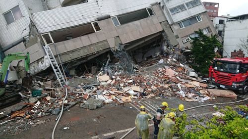 A handout photo made available by the Buddhist Tzuchi Foundation shows a damaged building in Hualien. (AAP)