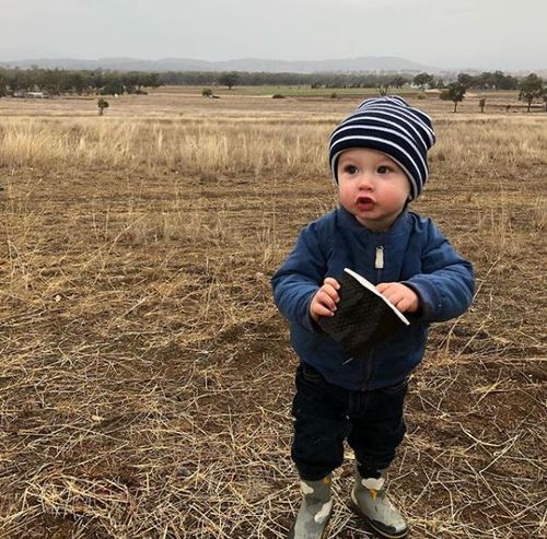 Little Harry had never walked in the rain in his short 18 months of life. Picture: Instagram