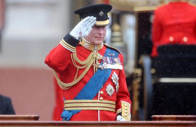 King Charles III during Trooping the Colour at Buckingham Palace on June 15, 2024 in London, England. 