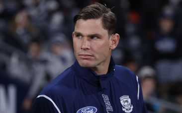 GEELONG, AUSTRALIA - AUGUST 05: Tom Hawkins of the Cats looks on during the round 21 AFL match between Geelong Cats and Port Adelaide Power at GMHBA Stadium, on August 05, 2023, in Geelong, Australia. (Photo by Darrian Traynor/AFL Photos/via Getty Images)